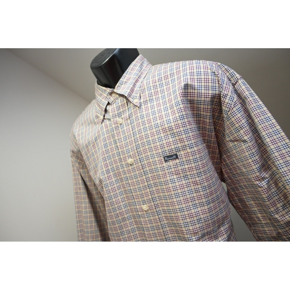 Faconnable Button Down Dress Shirt Men XL Plaid Long Sleeve Cotton Excellent